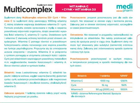 Medi Pharm Multicomplex Witaminy C+D+Cynk 30 kaps.