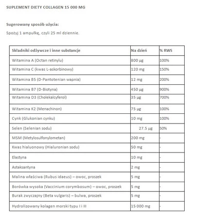 Swedish nutra Marine Collagen 15 000 mg kolagen do picia Shots 25 ml x 30