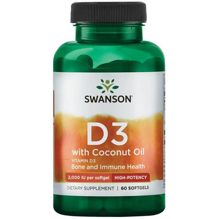 Swanson Witamina D3 2000 IU Z Olejem Kokosowym 60