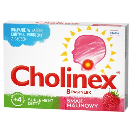Cholinex Junior na gardło o smaku malinowym 8 pastylek