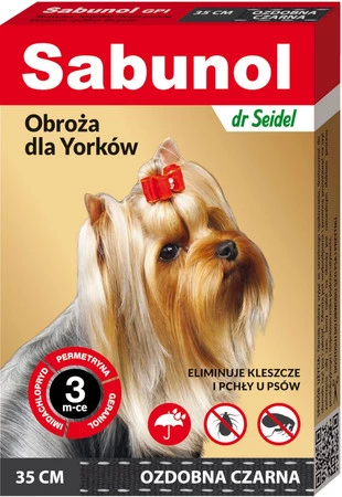 SABUNOL Obroża Czarna na kleszcze pchły 35cm dla Yorków