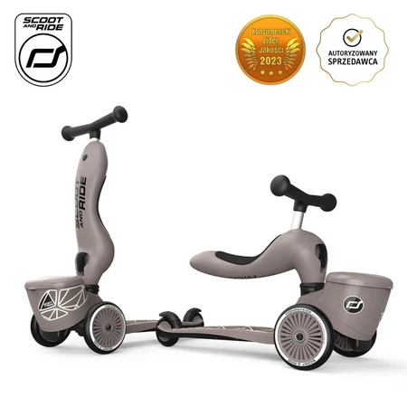 SCOOTANDRIDE Highwaykick 1 Lifestyle 2w1 Jeździk i hulajnoga z zamykanym schowkiem 1-5 lat Brown Lines