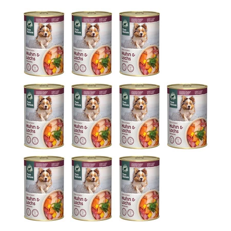 Zestaw 10x PURE NATURE DOG Huhn Lachs - kurczak i łosoś z dynią dla dorosłych psów (400g)