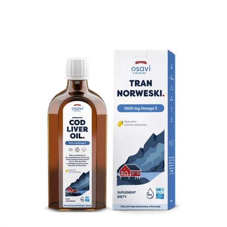 Tran Norweski 1000 mg Omega 3 - smak cytrynowy (250 ml)