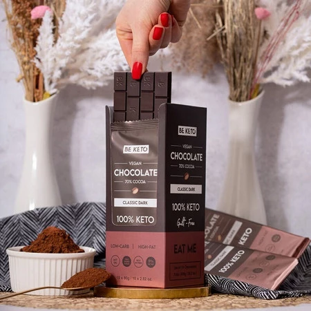 BeKeto Wegańska Keto Czekolada z olejem MCT ciemna klasyczna 80g x10