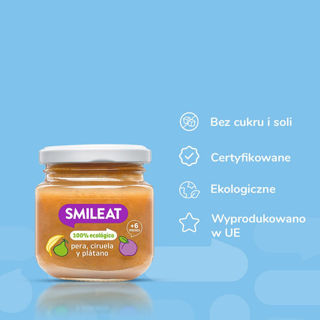 Smileat, BIO Deser z gruszkami, śliwkami i bananami 6m+, 130g
