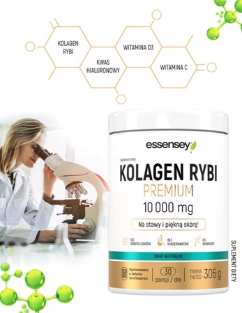 Essensey Kolagen Rybi Premium 10 000 mg wsparcie dla stawów, kości i pięknej skóry 306 g smak naturalny