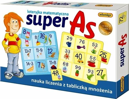 Super As. Loteryjka matematyczna. Nauka liczenia z tabliczką mnożenia ADAMIGO