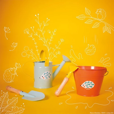 Janod Mały ogrodnik Zestaw narzędzi ogrodowych z konewką niebieski