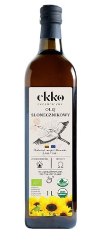 EKKO OLEJ SŁONECZNIKOWY DO GOTOWANIA I SMAŻENIA TŁOCZONY NA ZIMNO BIO 1L