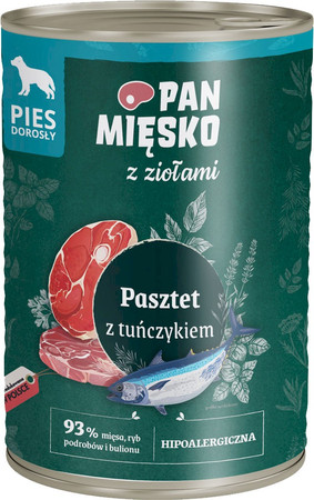 PAN MIĘSKO z Ziołami Pasztet z Tuńczykem dla psa 400g