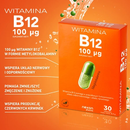 Nexon Witamina B12 100μg wspiera prawidłowe funkcjonowanie organizmu 30 kaps.