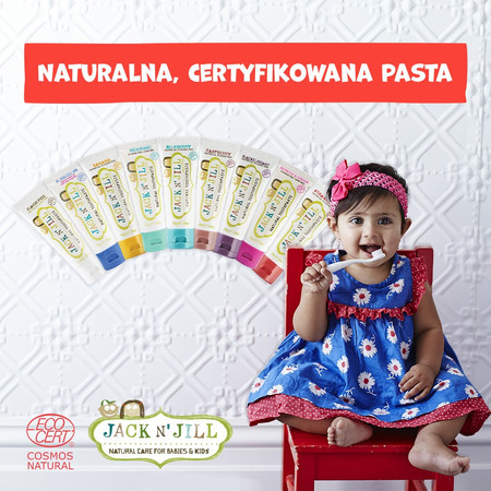 Jack N' Jill, Naturalna pasta do zębów dla dzieci o smaku malinowym bez fluoru, 6m+, 50 g