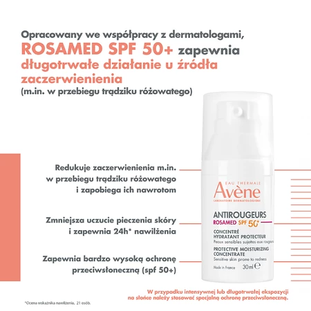 Avène Antirougeurs Rosamed Koncentrat nawilżająco-ochronny SPF 50+ 30 ml
