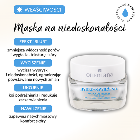 Orientana Hydro Nawilżenie Maseczka Łagodząca Niedoskonałości Tremella Olej Tamanu Kwas Azelainowy, 50ml