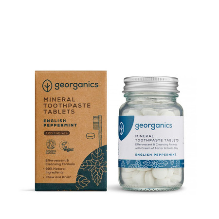 Georganics, Naturalne tabletki do mycia zębów, do codziennej pielęgnacji, smak mięty pieprzowej, 120 tabletek