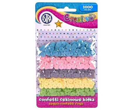 Confetti cekinowe kółka na blistrze mix 5 kolorów intensywnych 1000 sztuk -