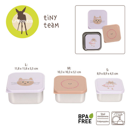 Lassig Pojemnik na przekąski snackbox ze stali nierdzewnej 3 szt. Tiny Team Kotek