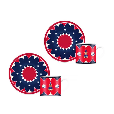 Bialetti - Zestaw 2 filiżanek ze spodkami do espresso Joyful Christmas