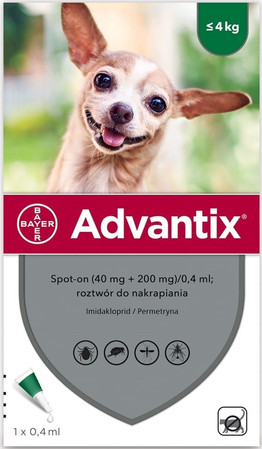 BAYER ADVANTIX Krople dla psa na kleszcze pchły S do 4kg 4szt.