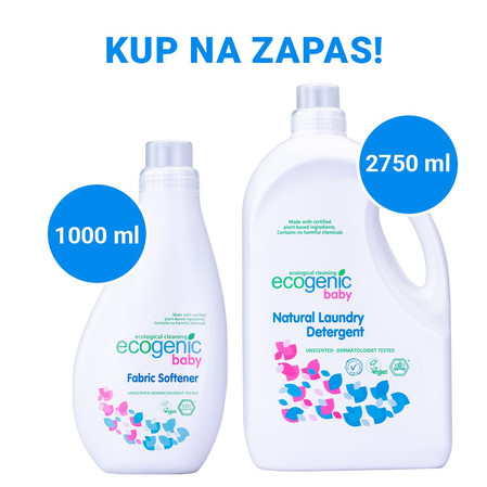 Ecogenic Baby, Hipoalergiczny płyn do zmiękczania ubranek dziecięcych, bezzapachowy, 1000 ml