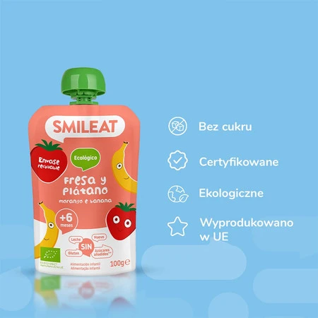 Smileat, BIO Mus z truskawkami i bananem 6m+, 100g
