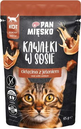 Pan Mięsko Kawałki w sosie Cielęcina z Jeleniem -  mokra karma dla kota  -  85 g