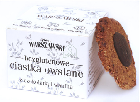Łakoć Warszawski − Bezglutenowe ciastka owsiane z czekoladą i wanilią − 150 g