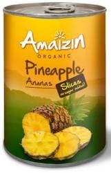 ANANAS PLASTRY W SOKU WŁASNYM BIO 400 g (220 g) (PUSZKA) - AMAIZIN