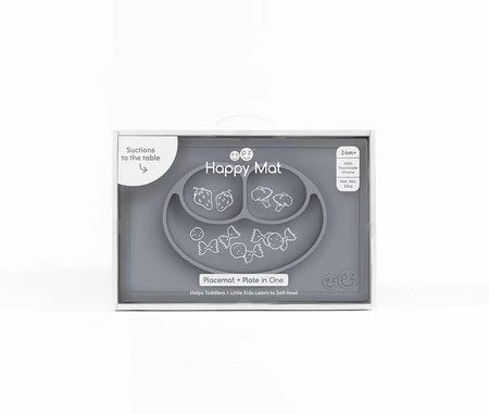 EZPZ Silikonowy talerzyk z podkładką 2w1 Happy Mat szary