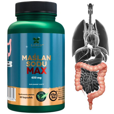 Lanco Nutritions MAŚLAN SODU MAX 1300mg w porcji - Kwas Masłowy na zdrowe jelita - 60 kaps.