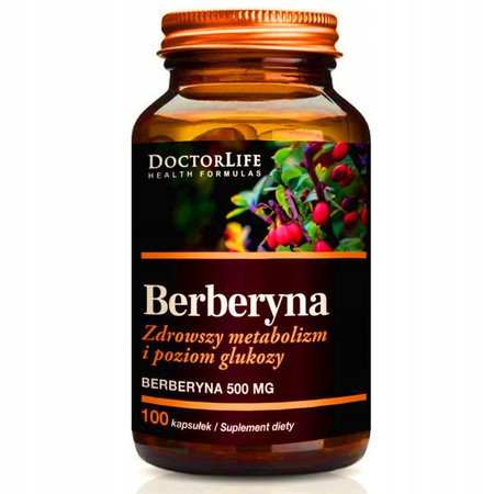 Doctor Life Berberine 500 mg Berberyna zdrowszy metabolizm i poziom glukozy suplement diety 100 kaps.
