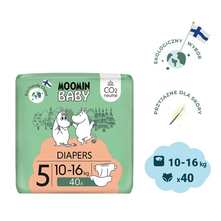 MOOMIN Baby, Pieluszki 5 MAXI 10-16 kg, 40 szt. EKO