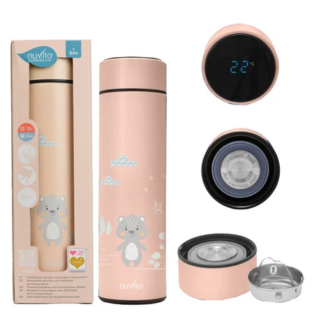 Nuvita, Termos z czujnikiem temperatury, Łososiowy, 500 ml