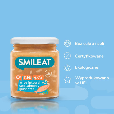 Smileat, BIO Słoiczek z groszkiem i łososiem, małe kawałki 10m+, 230g