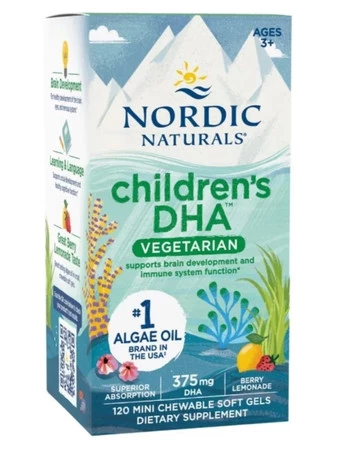 Nordic Naturals Children's DHA Vege suplement dla dzieci 375mg 120 kaps. do żucia smak jaogda z lemoniadą 