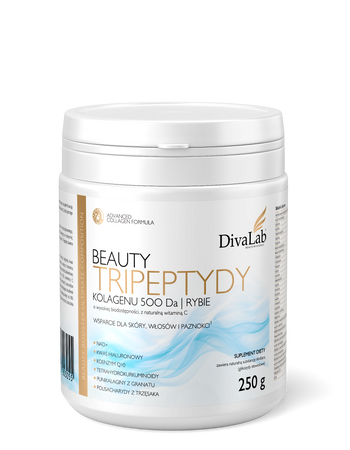 DivaLab Beauty Tripeptydy kolagenu hydrolizowane tripeptydy kolagenu rybiego 500 Da śluz ślimaka NAD+ Q10 250 g