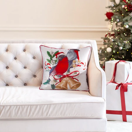 Welwetowa poszewka świąteczna z ozdobnym nadrukiem i lamówką szerokość: 45 cm, długość: 45 cm, kolor: biały