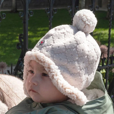 Lodger Dwuwarstwowa zimowa czapeczka z polaru jasnobeżowa Fleece Birch 0-3 m