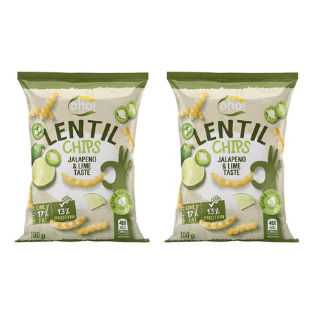 Zestaw 2x Chipsy z czerwonej soczewicy o smaku jalapeno i limonki 100g