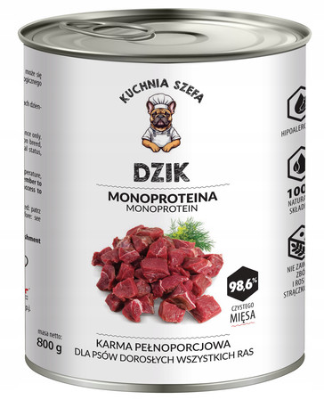 Kuchnia Szefa Dzik - karma mokra dla psa - 800g