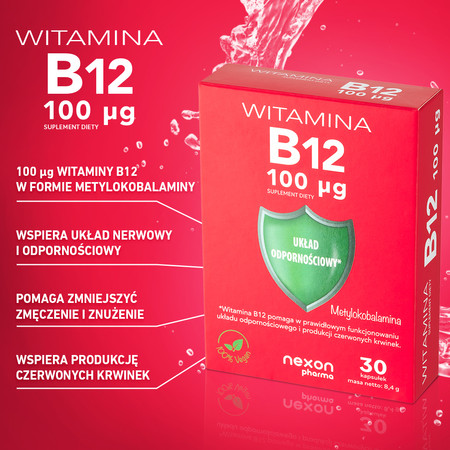 Nexon Witamina B12 100μg wspiera prawidłowe funkcjonowanie organizmu 30 kaps.