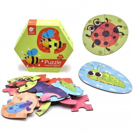 Classic World − Drewniane puzzle owady, układanka dla dzieci − 6 obrazków 24 el.