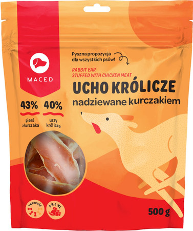 Maced Ucho Królika z piersią kurczaka - przysmak dla psa - 500g