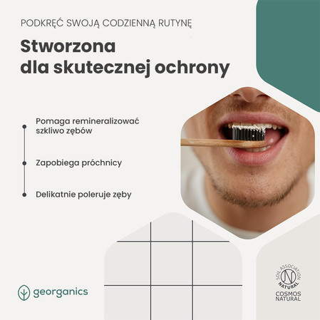 Georganics, Naturalna, remineralizująca pasta do zębów z hydroksyapatytem, fluorem i aktywnym węglem, 75 ml