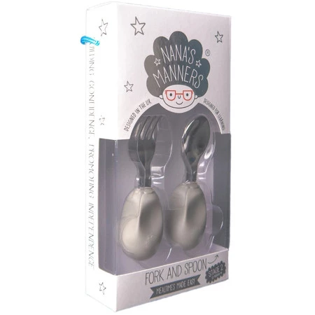 Nana's Manners, ETAP 2, Sztućce do samodzielnego jedzenia, widelec i łyżka, szare, 1-3 lat
