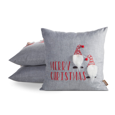 Poszewka świąteczna 45x45 cm – Skrzaty Merry Christmas, srebrna