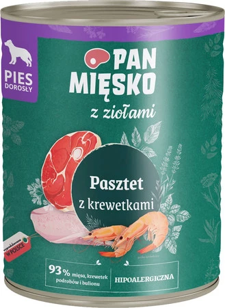 PAN MIĘSKO z Ziołami Pasztet z Krewetkami dla psa 800g