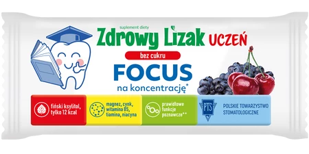 Zdrowy lizak Uczeń bez cukru Focus na koncentrację wiśniowo-jagodowy 1 szt. STARPHARMA