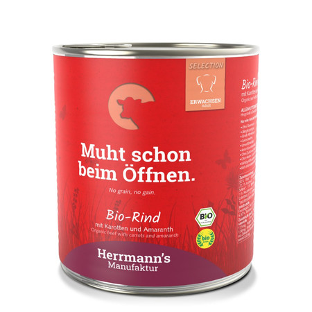 Zestaw 10x HERRMANN'S MANUFAKTUR Selection Dog Bio Rind - bio wołowina z marchwią (800g)